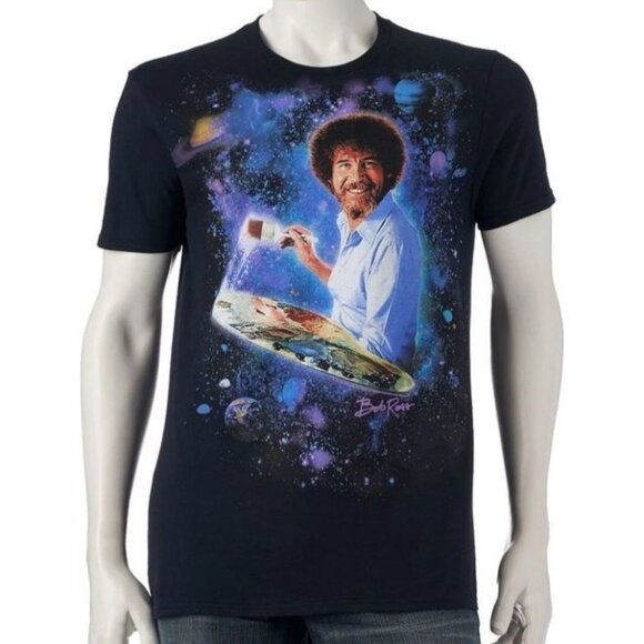 Bob Ross Men's Unisex Adult Painting Galaxy Space Graphic Print Tee Black Small - Picture 8 of 8